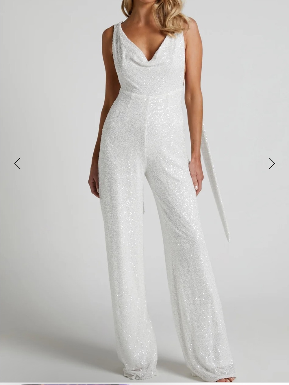 Showpo White Sequin Cowl Neck Jumpsuit